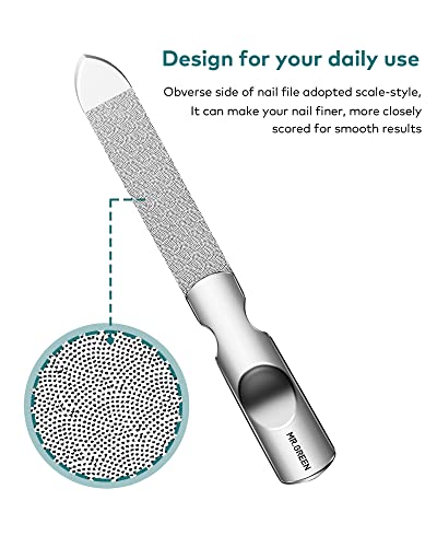 Nail File,Professional Double Sided Stainless Steel Nail File with Non-Slip Handle and Leather Case,Nail Buffering Files Washable,Metal Nail File for Men and Women - size: Mr-2104