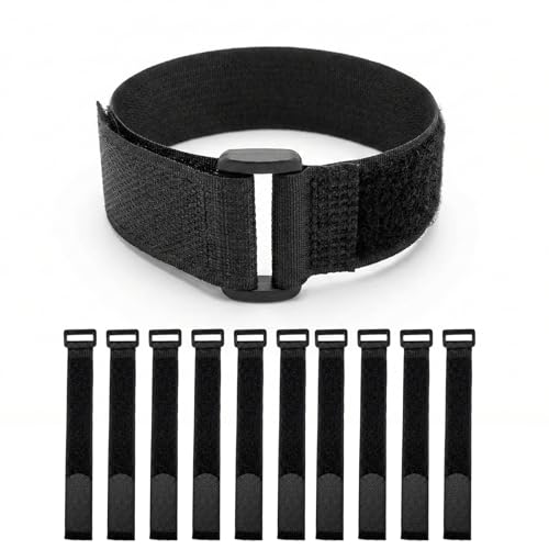 YsenchanHook & Loo Straps (10 Pack), Reusable Adjustable Nylon Cinch Cable Straps, Heavy Duty Hook and Loop Fastening Cable Ties for Cords & Cable Management – 1” x 8”, Black - size: 8 Inch