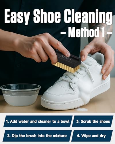 Jevvu Shoe Cleaner Kit, 10 fl oz Concentrated Sneaker Cleaner with Foaming Bottle, 3 Brushes & Towel, White Shoe Cleaning Kit for Leather, Suede, Canvas, Knit, Mesh & All Materials