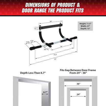 SteelCrush Pull Up Bar for Doorway – No Screws, No Damage Door Frame Chin Up Bar for Apartments & Renters, Multi-Grip Upper Body Workout, Fits 27–36" Doorways, 330 lbs Capacity