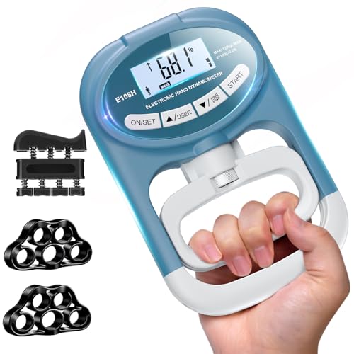 Grip Strength Tester Hand Dynamometer - Grip Strength Trainer Electronic Hand Gripper Strengthener Wrist Exerciser Meter Digital Training Gauge 265 Lbs / 120 Kgs for Sport School Home Use - color: Blue