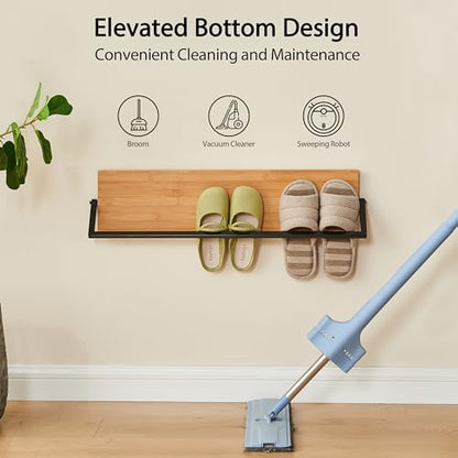 Wall Mounted Shoe Rack Scandinavian Bamboo & Metal Shoe Storage, Space-Saving Organizer for Entryway & Hallway, Fits All Shoe Sizes, Hanging Shoe Rack