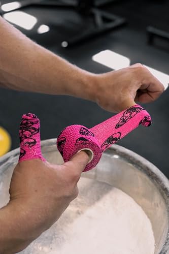 Gymreapers Hook Grip Weightlifting Tape (3 Pack) Premium Adhesive Thumb Skull Tape for Finger Protection, Powerlifting, Exercise & Cross Training - Athletic Sweat Proof Tape - color: Pink