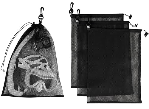 PALTERWEAR Mesh Drawstring Bag with Clip and Toggle Closure (Set of 4, Black, 12 x 16 Inch) for Camping, Outdoor, Shoes, Sandals, Multi-Use - size: 12 x 16 inch
