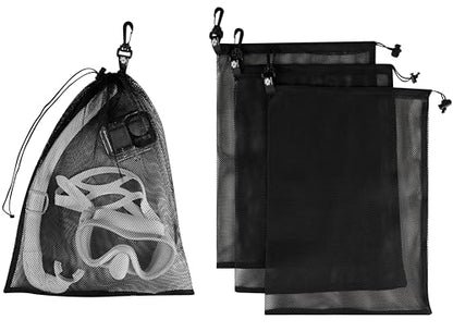 PALTERWEAR Mesh Drawstring Bag with Clip and Toggle Closure (Set of 4, Black, 12 x 16 Inch) for Camping, Outdoor, Shoes, Sandals, Multi-Use - size: 12 x 16 inch