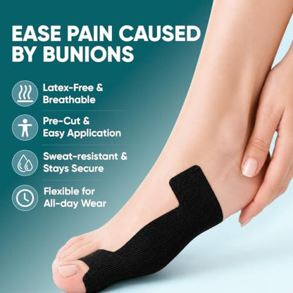 TEAWOO Pre-Cut Kinesiology Tape for Bunion, 40PCS Bunion Corrector Tape for Big Toe Discomfort Relief & Joint Support, Breathable Hypoallergenic Latex-Free (Beige & Black)