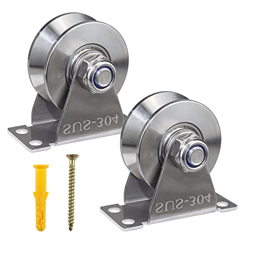 Groove Wheel Pulley Stainless Steel Pulley Block Super Silent Single Pulley Block for Sliding Gate and Wire Rope Detachable Duplex Bearing with Mounting Screws and Expansion Pipes (2 Pack V Type) - size: 2 Pack V Type
