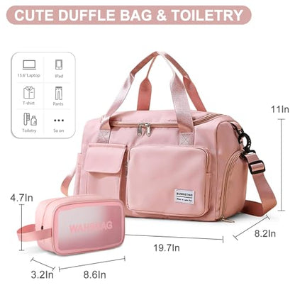 Small Gym Bag for Women, Travel Duffle Bag Carry On Weekender Bag with Shoe Compartment - color: 01#Pink, style: Gym Bag&toiletry Bag