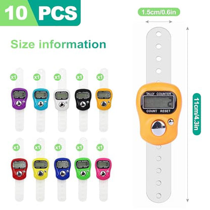 slaixiu 10 Pcs Digital Finger Clicker Counter, Hand Tally Clickers for Counting - Lap, Pitch, Knitting & Crochet Row Counter - People Counter for Classroom, Coaches & Events
