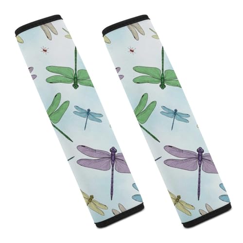 2 Pack Dragonfly Floral Flower Car Seat Straps Shoulder Pads Universal Fit Neck Strap Covers for Adults and Children, All Vehicles, Pressure Relief - color: Pattern 267
