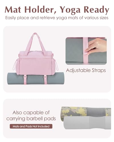 Small Gym Bag, Mini Gym Bag with Yoga Mat Holder & Wet Compartment, Pink | Yoga Mat Bag, Water Bottle Pocket, Detachable and Adjustable Shoulder Strap, Mini Duffle Bag for Workout Travel Dance - color: Puffer Pink