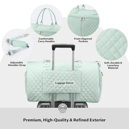 STOVER Women’s Convertible Garment Duffel Bag for Travel – 2-in-1 Carry-On Weekender/Overnight Tote - Wrinkle-Free Dresses, Suits & Clothes + Shoe Compartment & Bonus Toiletry Bag (Coastal Mint) - color: Coastal Mint