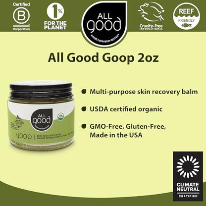All Good Goop Organic Skin Care Recovery Balm - All Purpose Ointment w/Calendula, Lavender, Beeswax - Chafing Cream, Dry Skin Salve, Cracking Lip Moisturizer - Soothes, Hydrates & Calms - 2oz, 2-pack - size: 2 Ounce (Pack of 2)
