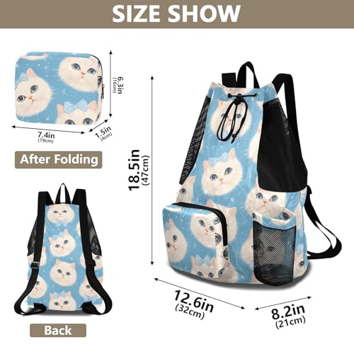 GuoChe Drawstring Backpacks Gym Swim Bag With Inside Pockets Pull String Bag Waterproof Cute Cats Faces - color: Cute Cats Faces