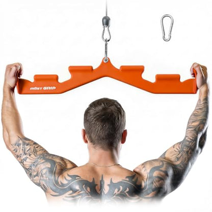 LAT Pull Down Bar with 6 Ergonomic Handles, Neutral Grip LAT Pulldown Attachments for Whole Back Training, Wide Grip LAT Pulldown Bars for Home Gym Cable - color: Orange