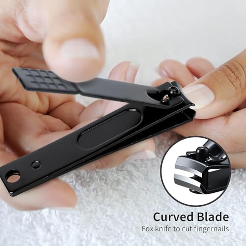 3-Piece Nail Clippers Set – Stainless Steel Fingernail & Toenail Clippers for Thick or Ingrown Nails, Professional Black Nail Cutter for Men and Women