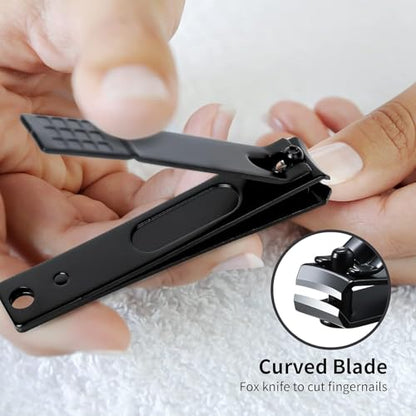 3-Piece Nail Clippers Set – Stainless Steel Fingernail & Toenail Clippers for Thick or Ingrown Nails, Professional Black Nail Cutter for Men and Women