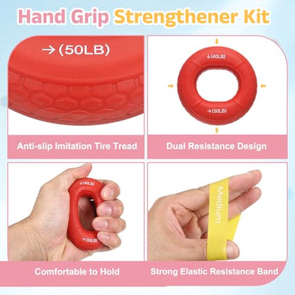 Silicone Ring Grip Strength Trainer with Finger Extension Band, Hand Grip Strengthener Forearm Trainer - color: Red, size: 40-50LB