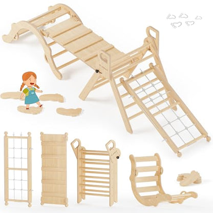 10-in-1 Pikler Triangle Set, Climbing Toys for Kids Natural Rustic - color: Natural Rustic