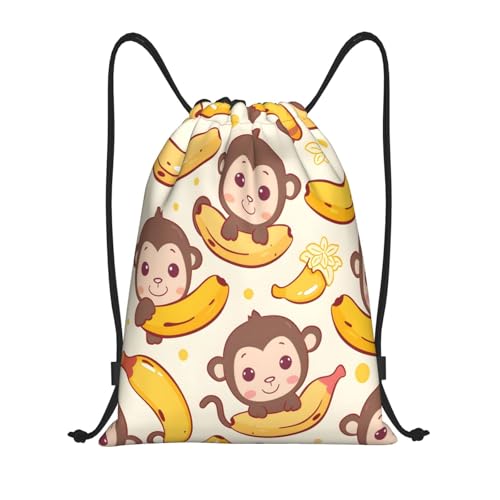 Drawstring Sports Backpacks - Lightweight Swim Gym Bags for Women Men String Sackpack for Beach Travel Yoga(Small, Cute Monkeys Banana) - color: Cute Monkeys Banana, size: Small