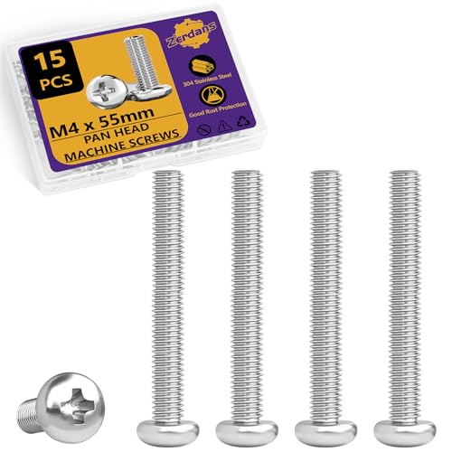 15Pcs M4x55mm Phillips Pan Head Machine Screws Kit 304 SS for DIY | Full Thread, Anti-Rust & Anti-Corrosion, For Furniture Repair, Electronics & 3D Printer Small Models, Storage Case Included - size: M4x55mm