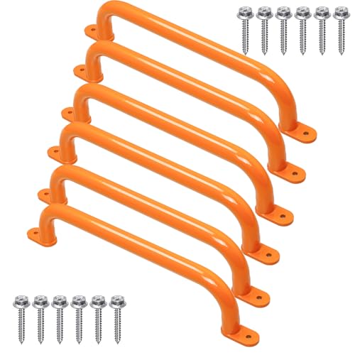 17'' Orange Playground Handles Indoor Kids Monkey Bars Ladders 6Pcs | Heavy Duty Solid Metal, Vibrant Color Smooth Glossy Powder Coating, Comfy Secure Grips for Playset Swing Set Climbing Frame - color: Orange - 6 Pack