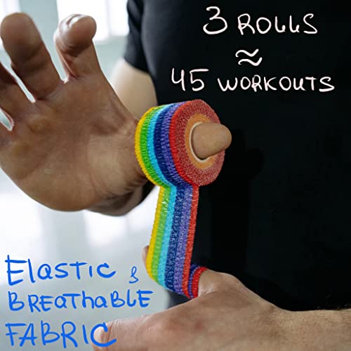 Professional Weight Lifting Thumb Tape - Protects Finger Tape, Adhesive for Powerlifting, Yoga & Gym, Hand Grip Support for Weightlifting, Deadlift, Barbell Hook Grip - color: RAINBOW