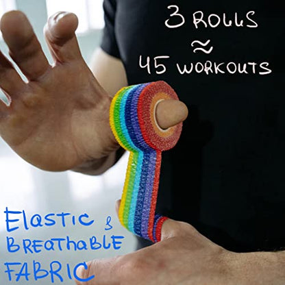 Professional Weight Lifting Thumb Tape - Protects Finger Tape, Adhesive for Powerlifting, Yoga & Gym, Hand Grip Support for Weightlifting, Deadlift, Barbell Hook Grip - color: RAINBOW