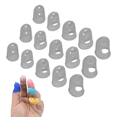 PATIKIL 15 Pcs Silicone Finger Tips, 18/20/21.5/23/25mm Anti-Slip Textured Surface Reinforced Protectors Fingertip Covers Reusable Thimbles for Money Counting Guitar Sewing, Gray - color: Gray, size: 18/20/21.5/23/25mm