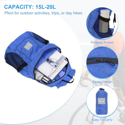 Hiking Backpack, 15L-20L Packable Lightweight Backpack Daypack Foldable Outdoor Climbing Cycling Backpacking Shoulder Bag for Men Women, Blue
