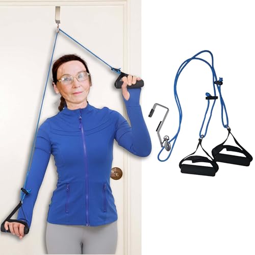 Shoulder Pulley for Physical Therapy - Shoulder Pain Relief | Exercise Equipment for Home Workouts | Pulleys for Shoulder Rehab Over Door|Foam Handles w/Fastening Tape|Rotator Cuff, Stroke & Arthritis