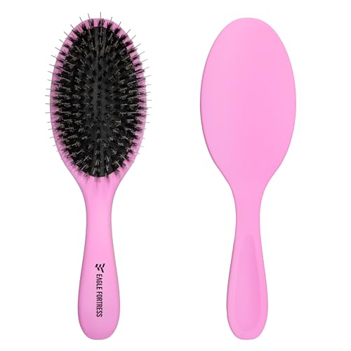 Boar Bristle Brush for Women, Men & Kids, Detangling Brush for Fine, Thinning, Dry or Wet Hair with Nylon Pins, Smooth & Shine Brush for Long Styles and Extensions – Purple - color: Purple