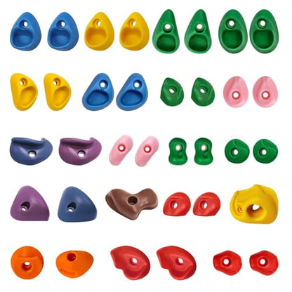 36x Rock Climbing Wall Holds Set: Easy Install Training Climbing Grips for Kids, Multi Size, PP & Steel, for Backyard Gym Indoor, Hand & Foot Holds with Screws