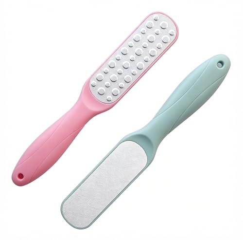 Dual-Sided Professional Pedicure Foot File - Stainless Steel Callus Remover for Hard Skin, Dry and Wet Use, Home or Salon Care, 2 Pack (Green & Pink) - color: Green & Pink