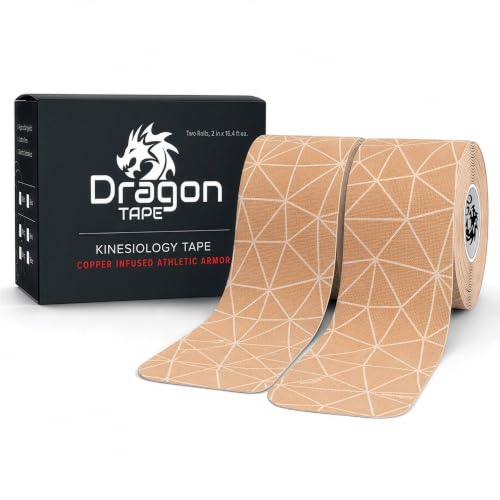 Dragon Tape Copper Infused Kinesiology Tape, Skin, Double Roll | 20 Precut Strips per Roll, Water Resistant, Elastic Athletic Tape, Muscle Strain & Joint Support, Weightlifting & Recovery - color: Skin, size: Double Roll