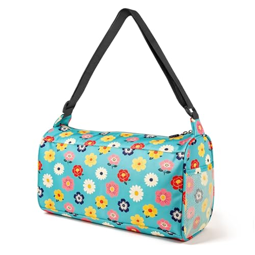 C&F BOGMOST Small Gym Bag for Women & Men,Small Lightweight Duffel Bag Carry On Bags Mini Duffel Travel Bag Waterproof Sports Bags for Workout/Sport/Trave,Colorful Flowers - color: A1-Blue Flower, size: 15 INCHES