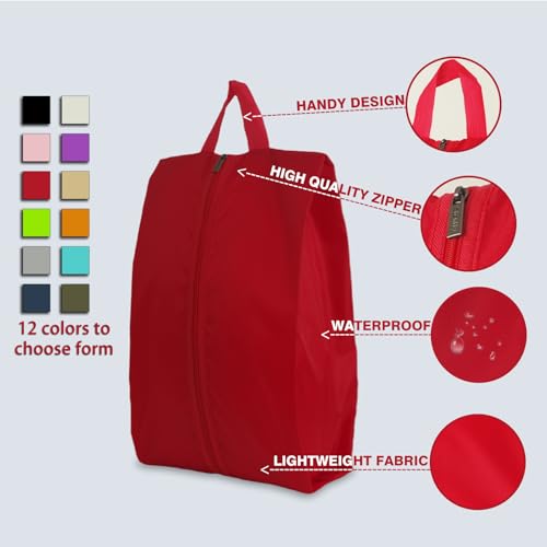 6pcs Portable Shoe Organizer, Travel Pouches with Zipper, Golf Shoe Bags, Clothes Bags, Soccer Cleats Bag Shoe Pouch for Gym, Waterproof, Odor-Resistant (Red) | Golf Shoe Bags, Clothes Bags, Soccer Cleats Bag Shoe Pouch for Gym, Waterproof, Odor-Resistant