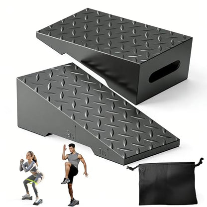 Steel Squat Wedge, 2 Pcs 800 lbs Max Capacity Block for Deeper Squat | 16° Ergonomic Heel Elevation; Non-Slip Feet; Anti-Slip Textured Top; Easy to Carry; Weightlifting; Foot Stretches; Home Gym