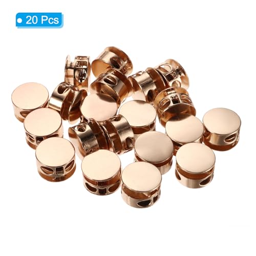 PATIKIL Cord Locks, 20Pcs Round Double Hole Spring Toggle Stopper for Drawstring Bag Shoelaces, Gold Tone