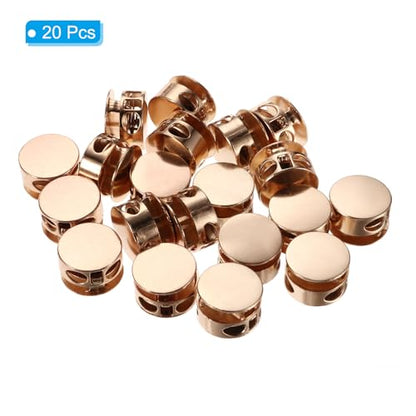 PATIKIL Cord Locks, 20Pcs Round Double Hole Spring Toggle Stopper for Drawstring Bag Shoelaces, Gold Tone