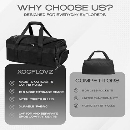 3-in-1 Duffle Bag Backpack with Shoe & Laptop Pocket, Cup Holder, Ventilated Gym & Travel Bag (Black/Silver) - color: Black/Silver