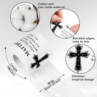 MiniInflat 2 Pcs Christian Cross Athletic Tape Sports Tape 2in x 23ft Religion Jesus Wrist Wrap for Soccer Football Baseball, Gift for Graduation Teacher Nurses Week Pentecost(White,Matthew 22:37) - color: White, style: Matthew