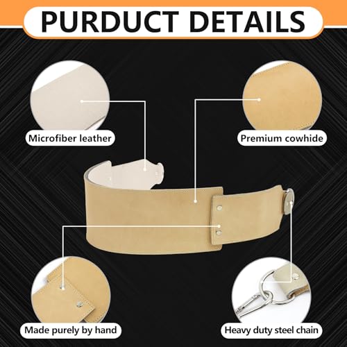 34 Inch Oxhide Leather Weighted Dip Belt with Steel Chain Heavy Duty Leather Dip Belt for Pullups Gym Weight for Strength Training Workout Weight Lifting, Pullup
