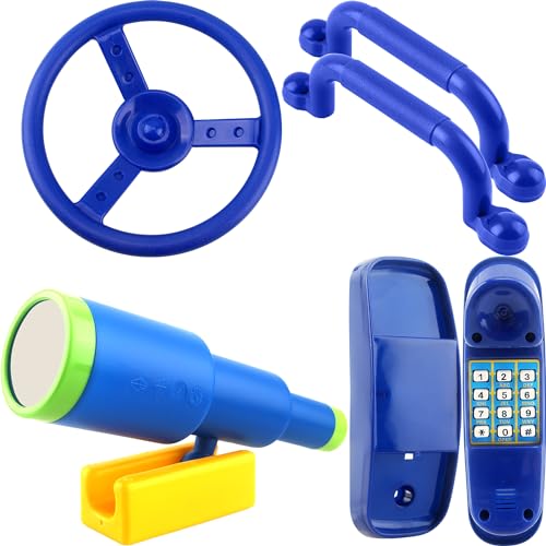 5 Pack Kids Playground Accessories Set Swingset Steering Wheel Plastic Telescope Safety Handles Telephone Toy for Outdoor Playhouse Playset (Color Set 2) - color: Color Set 2