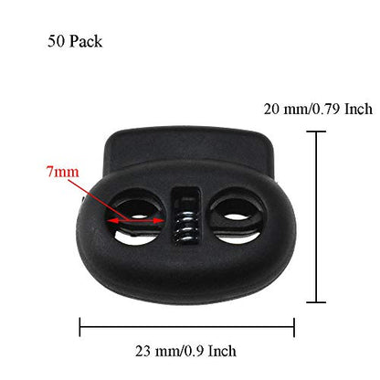 Spring Elastic Fastener Toggles Plastic Cord Lock Buttons Stopper Slider Thread Smooth Hold Tightly - color: Double Holes Black-20*23mm 50pcs