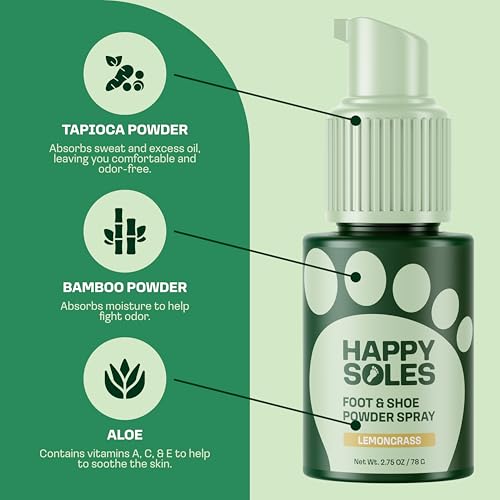 Foot & Shoe Deodorizer Powder Spray - Talc-Free, Vegan, Non-Aerosol Mess-Free Spray - Absorbs Sweat & Fights Odor with Bamboo & Tapioca - Long-Lasting Freshness & Comfort (Lemongrass)