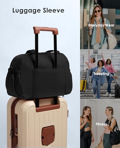 Gym Bag for Women, Travel Duffle Bags with Wet Pocket, Lightweight Carry on Bag Overnight Weekender Duffel Bag, Water Resistant (Black) - color: Black
