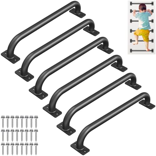SELEWARE 6 Pcs 17" Black Metal Playground Handles Kids Monkey Bars Indoor | 500LB Heavy Duty Fully Welded Steel Grab Bars for Indoor/Outdoor Playset Treehouse Climbing Frame Wall ladder Backyard - color: D: 17"-6 Pcs-Black