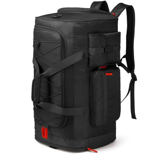Lyweem Large Duffle Bag Backpack for Travel, 70L Heavy Duty Gym Duffel Bag with Shoes Compartment for Men & Women, Weekender Overnight Sports Backpack for Traveling - color: Black