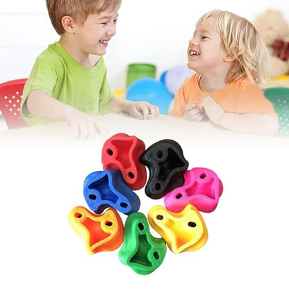 6pcs Rock Climbing Holds, Thickened PE Climbing Grips, Easy Installation for Kids Rock Wall, Pink, Green, Brown, Purple, Yellow, with Hardware